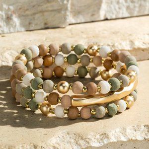 3 Strand Wood and Metal Beads Bracelet